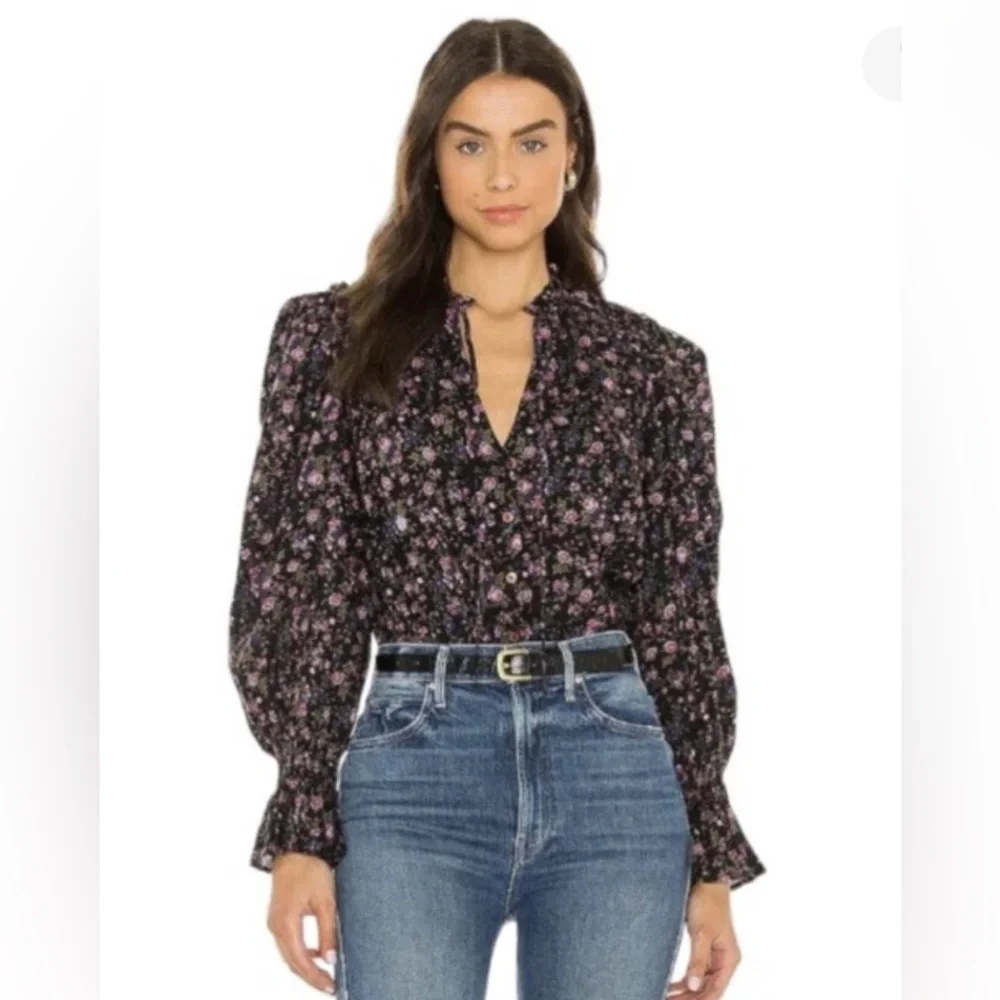 Free People Meant to Be Blouse Black Pink Floral Print Size Medium - Picture 2 of 11